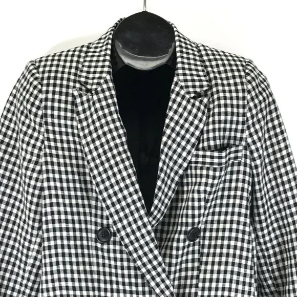 Reformation Rae Gingham Check Double Breasted Blazer Women's Small Linen Career